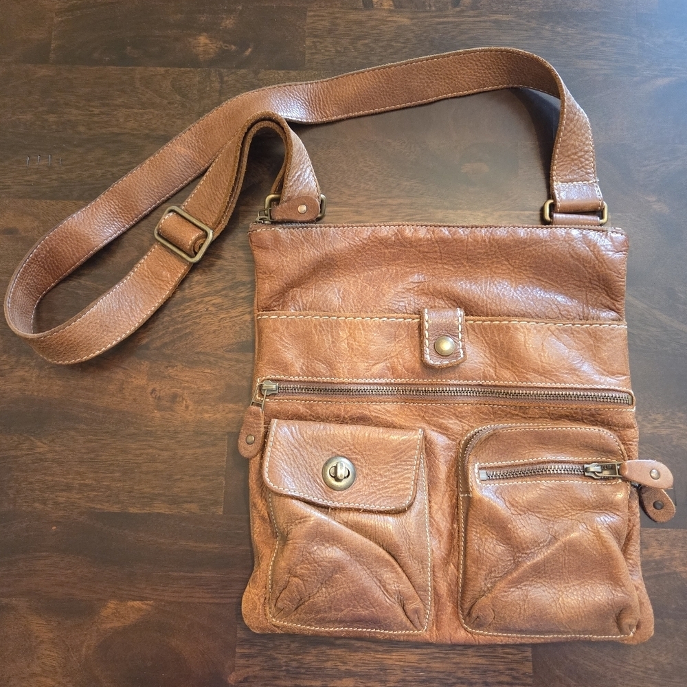 Roots Leather Venetian Tribe Large Boho Casual Cross Body Bag Natural Tan - Picture 3 of 11